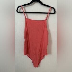 Coral Ribbed Spaghetti Strap Women's Bodysuit